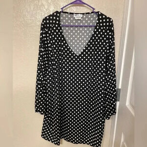 NWOT plus size4x Classic blue/white vintage Polka Dot Print pullover V-neck
